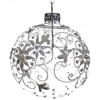 Selezione Varzi Varzi - Bola de árbol de Navidad con hojas de 8 cm, cristal blanco, paquete de 1 unidad