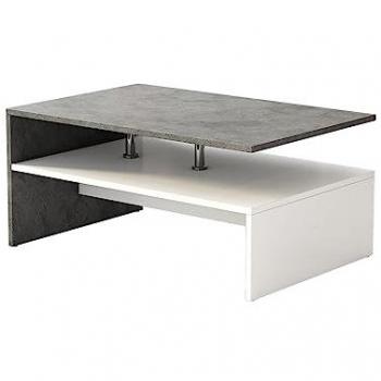 Mesa de Centro Mike, Hormigón Blanco, 90 x 42 cm, Diseño Moderno con Estantes