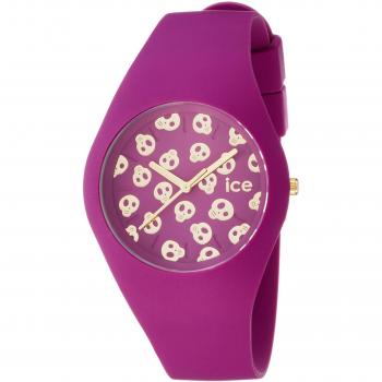 Reloj de Cuarzo Analógico Unisex Ice Skull Damson con Esfera Violeta y Pulsera de Silicona Violeta - Resistente al Agua 10 ATM