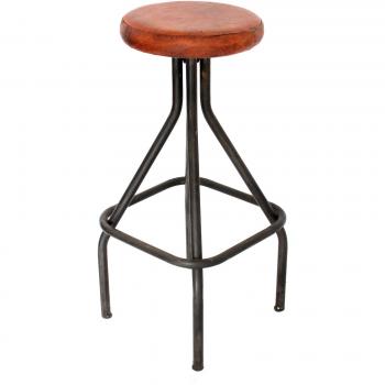 Decoración Vintage Gaucho - Taburete, tapa de simil cuero, base 37 x 37 cm, asiento diámetro de 30 cm, altura 79 cm, color negro