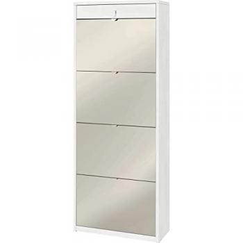 Zapatero Blanco Óxido con 4 Puertas Espejo y Cajón Superior 63x29x164 cm