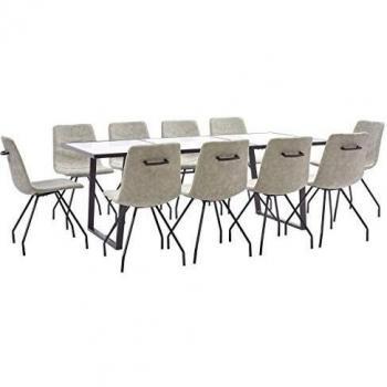 vidaXL Juego de Comedor 11 Piezas de Cuero Sintético Mobiliario Decoración Interior Casa Hogar Robusto Duradero Resistente Funcional Práctico Útil Gris