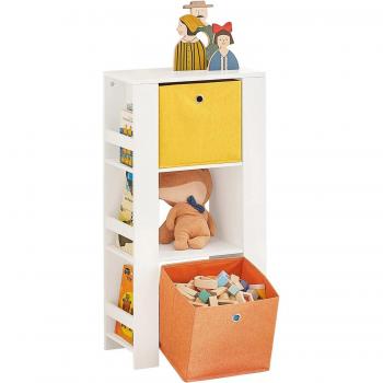 SoBuy Librería Infantil con 2 Cestas y 2 Estantes, Madera, Blanco, Dimensiones: 48 x 27 x 94 cm