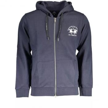 La Martina Blue Hooded Sweatshirt - L, Zip-throughs, male, Cotton, Embroidery