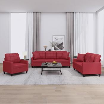 Juego de sofás con cojines 3 piezas cuero sintético rojo tinto Vidaxl