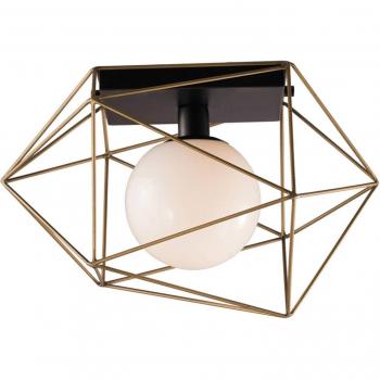 Plafón de Techo Semi Empotrado Eco-Light Abraxas 1 Luz, Diseño Globe Cage, Color Negro y Dorado, Casquillo E27