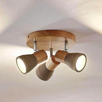 Foco 'Filiz' de Lindby, tipo: foco empotrado, características: 3 luces, redondo, diámetro de 20 cm, material madera y hormigón, color gris