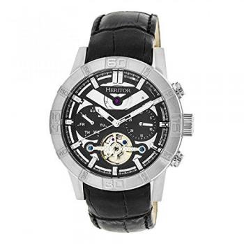 Heritor Hannibal Automatic Semi-Skeleton Leather Watch - Black & Silver