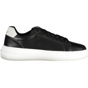 Chic Black Polyester Lace-Up Sneakers with Contrasting Details - Women's Size 10 US