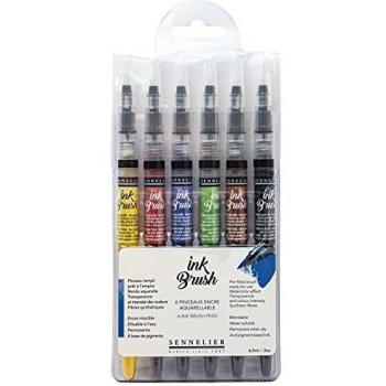 Sennelier 6 pinceles de acuarela – Colores básicos – Pincel de tinta