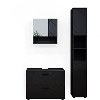 Conjunto de muebles de baño Irma, Antracita alto brillo, 3 piezas con cajonera y mueble alto