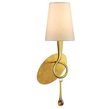 Aplique de pared Paola con interruptor 1 bombilla E14, dorado pintado con pantalla color crema y gotitas de cristal ámbar