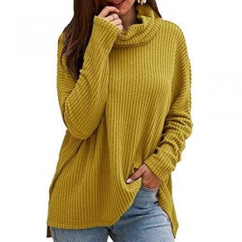 CNFIO Jersey Punto Mujer Invierno Cuello Alto Redondo Jerseys Camiseta Manga Larga Sueter Mujer Suelto Jerseys Basico Casual Sudadera Rebeca