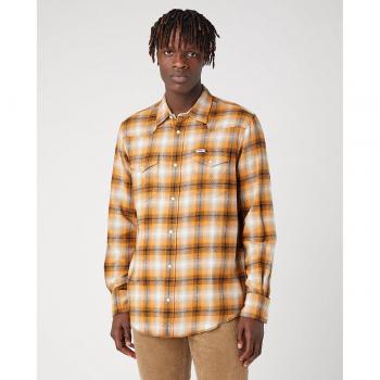 Wrangler - Camisa de hombre de corte classic en color naranja de cuadros con diseño a cuadros y ajuste clásico