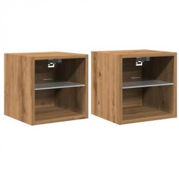 Muebles TV de Pared con Luces LED 2 uds Roble Artisan 30x28,5x30cm