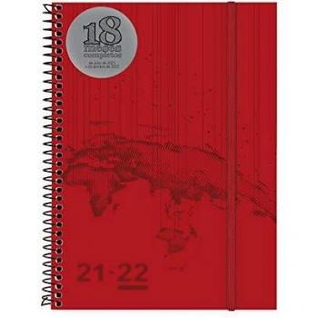 Finocam Agenda 2021 2022 Semana vista apaisada Julio 2021, Diciembre 2022 18 meses E10, 155x212 Espiral 18 Meses Travel Rojo Español