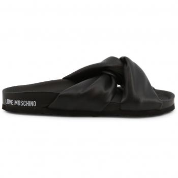 Chanclas de Piel de Napa negro Love Moschino