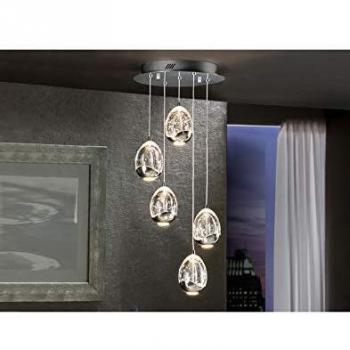 Lámpara Colgante de Techo LED Integrada con Control Remoto y 5 Luces Regulables en Cristal Cromado
