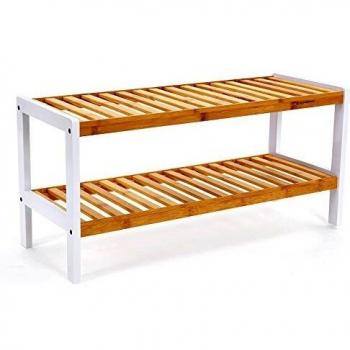 Zapatero de Bambú de 2 Pisos, Organizador de Zapatos para Ahorro de Espacio, Ideal para Entradas y Pasillos, Disponible en Blanco y Natural
