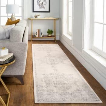 Surya KOTA Vintage Oriental Runner Rug, Rectangular, 9mm Height, White/Grey 80x220cm
