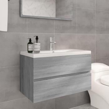 Mueble de baño con lavabo de madera contrachapada gris Sonoma vidaXL