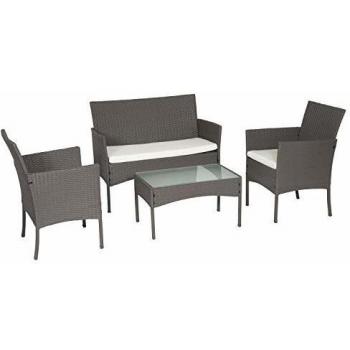 Conjunto de jardín 4 plazas resina trenzada gris con cojines beige