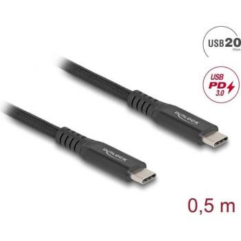 Cable USB 4.0 Tipo C 20 Gbps, PD 3.0, 100 W, 0.5 m Negro