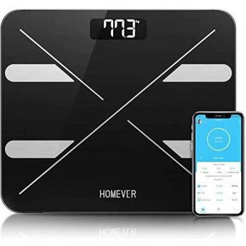 Báscula Grasa Corporal, Homever Basculas de Baño Digitales de 13 Funciones, Monitores de Composición Corporal por App, Medición de Alta Precisión el Peso Corporal, IMC,Grasa Visceral,180kg/400lbs