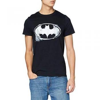 CID Batman-Logo Mono Distressed Camiseta, Negro, S para Hombre
