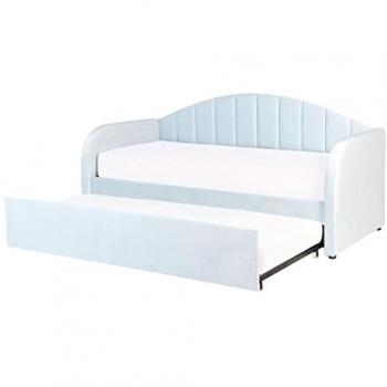 Cama Nido de Terciopelo Azul Claro 90 x 200 cm con Base de Listones para Habitación Infantil y Huéspedes - Estilo Glamour Moderno