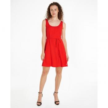 Vestido de Sarga Suave para Mujer Calvin Klein Jeans con Cintura Atada en Rojo