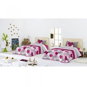 Casa Creativa Nydia Colcha Bouti con Cojín Decorativo, Algodón-Poliéster, Fucsia, Rosa y Gris, Cama de 90, 2 Unidades