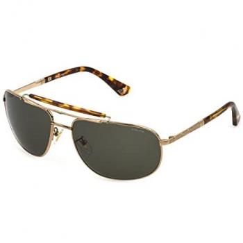 Police Rectangle Men's Shiny Gold Green Sunglasses - One Size
