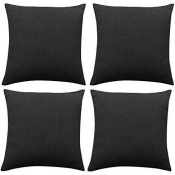 Deconovo Fundas Cojines de Lino Artificial, Suave suntuoso, 4 Piezas 40 x 40 cm Negro