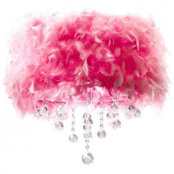 Lámpara de techo Ibis con pantalla de plumas rosa, 3 bombillas, cromo pulido y cristal