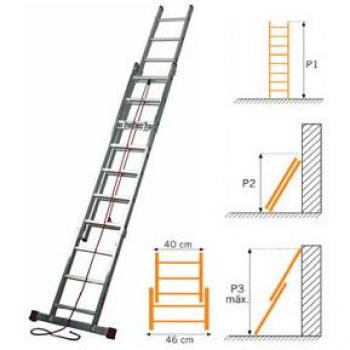 Escalera Profesional de 2 Tramos con Cuerda y Altura de 4.08 a 6.55 metros