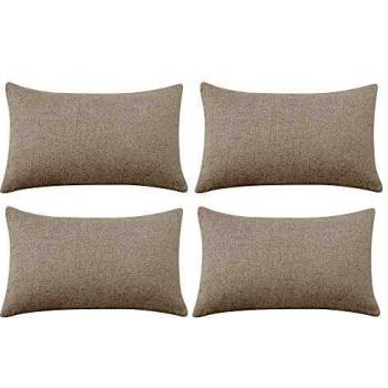 Deconovo Funda cojin de Lino para Salón 4 Piezas 30x50cm Crema Oscuro