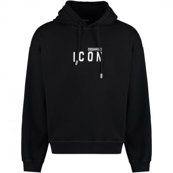 Dsquared2 Men's Cotton Hoodie - Black, Size XL, S79GU0134S25516, Color 900, Ribbed Edges, Relaxed Fit