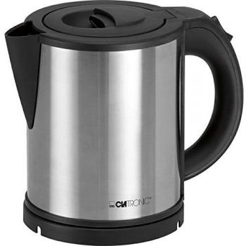 Clatronic WKS 3381 - Hervidor de agua eléctrico pequeño 1 litro, recipiente acero inoxidable sin BPA, resistencia oculta, 2200 W con apagado automático, inalámbrico 360º sin cable, filtro de cal