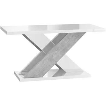 Mesa de café Goodyear 116, Aglomerado laminado, Blanco brillante + Hormigón, 110 x 70 x 60cm