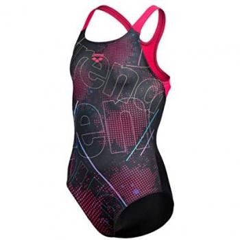 Bañador Arena Galactics Pro Back para niña, modelo One Piece, color negro y rosa, talla 14-15, diseño liso Performance