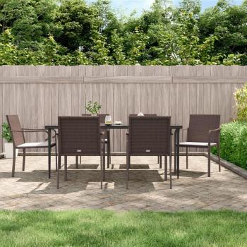 6-Piece Brown Poly Rattan Garden Chairs with Cushions 56x59x84cm