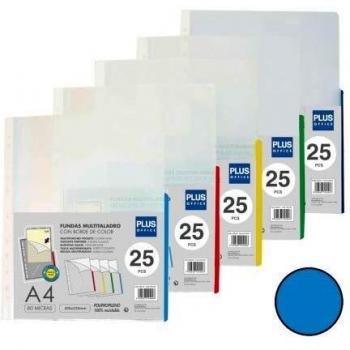 (Caja 25 unid) FUNDA MULTITALADRO PLUS A4 80MC AZUL