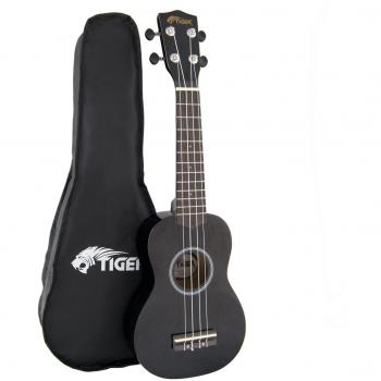 Tiger Soprano Ukulele for Beginners with Carry Bag, Felt Pick, Extra Strings, and Aquila String Set - Black