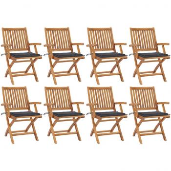 Folding Garden Chairs Set with Cushions - 8 pcs Solid Teak Wood