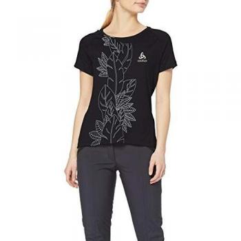 Odlo Bl Top Crew Neck S/S Concord - Camiseta para Mujer, Primavera/Verano, BL Top Concord - Cuello Redondo, Mujer, Color Negro - Flor Flor Flor Estampado SS19, tamaño Small