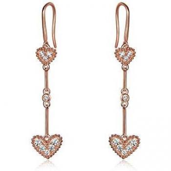 BDD CO. Pendientes colgantes de amor para mujer, Pendientes colgantes en forma de corazón de doble amor, Pendientes de oro rosa para niñas, Pendientes de plata esterlina S925, Circón cúbico 3A