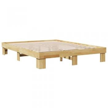 Estructura de cama sin colchón 135x190 cm madera maciza de roble