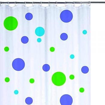 Rayen Cortina De Baño, Diseño Topos Verdes, Blanco, 180 X 200 Cm