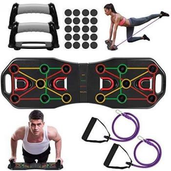 Fostoy Push Up Rack Board,9 en 1 Tabla de Flexiones y Bandas de Resistencia,Push Up Tablero Plegable y Multifuncional Equipo de Fitness para Hombres Mujeres Entrenamiento Muscular Gimnasio Hogar